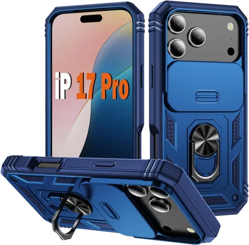 Vista 36 de PASNEW Funda militar para iPhone 13 Pro Max, cubierta de cámara deslizante y soporte de anillo de metal de 360°, carcasa rígida multicapa resistente