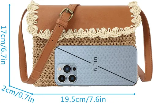 Vista 3 de Women Small Straw Woven Cross-body Shoulder Bag Bohemian Handbag Purse