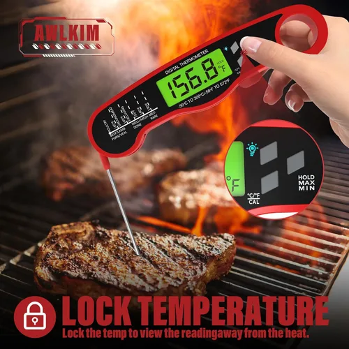 Vista 7 de AWLKIM Termómetro Digital de Carne para Cocinar - Termómetro de Cocina Impermeable IP67 con Retroiluminación y Función de Retención, Termómetro