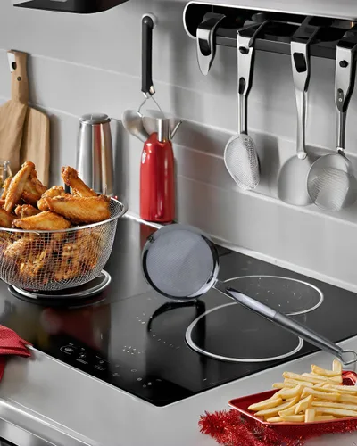 Vista 5 de Colador de malla Wok de acero inoxidable, cuchara espumadera de malla para cocinar, diámetro de 4.75 pulgadas
