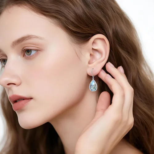 Vista 118 de Aretes colgantes de filigrana de plata de ley 925, margarita, loto, flor de rosa, piedra lunar, lágrima para mujer, nudo celta infinito, margarita