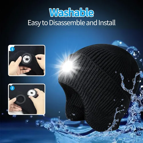 Vista 4 de Gorro Bluetooth con auriculares ligeros e inalámbricos, micrófono integrado y altavoces estéreo mejorados con música