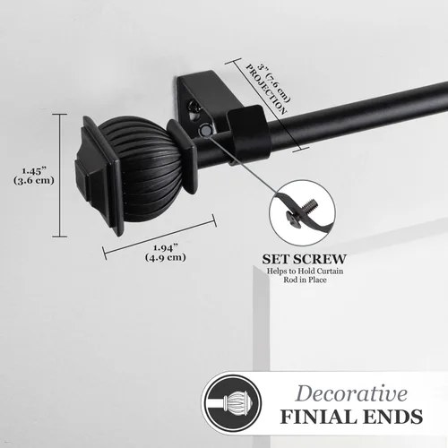 Vista 4 de Kenney Beckett - Barra decorativa estándar para cortina de ventana, 5/8", 28-48", negra Negro