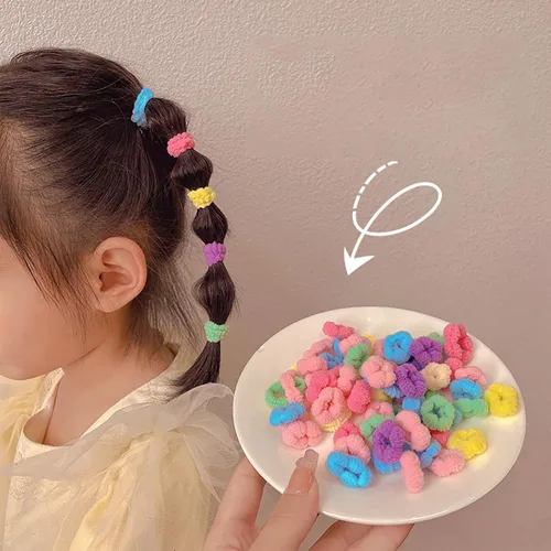Vista 4 de 200 bandas elásticas para el cabello de flores para niñas, mini bandas para el pelo multicolor, sin costuras, bandas de goma pequeñas, accesorios