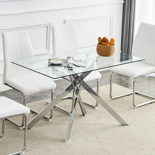 Vista 16 de Mesa de comedor cuadrada de 36 pulgadas para 2, 3, 4 personas, mesa de comedor moderna con patas de metal cromado dorado en forma de X, mesa