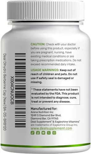 Vista 7 de Dihidroberberina 100 mg por porción, 120 cápsulas vegetales – 5 veces más biodisponible que la berberina HCL – Suplemento para la salud del corazón