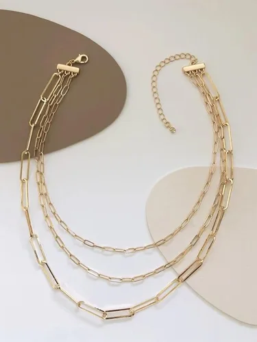 Vista 3 de Long tiantian Collar de clip de papel para mujer, collar de eslabones de cadena de oro, collar de cadena en capas, collar de clip para niñas, Cobre