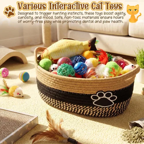 Vista 4 de Sosation Juego de 70 cestas de almacenamiento de Pascua para gatos, juego de juguetes coloridos para gatitos para interiores, incluyendo ratones