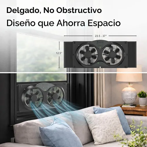 Vista 4 de Comfort Zone Ventilador de ventana doble reversible de 9 pulgadas con control remoto – Ventilador de doble aspa de 3 velocidades con modos de Negro