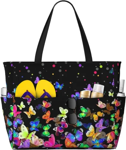 Vista 10 de Bolsa de playa para mujer, bolsa de playa impermeable y a prueba de arena con bolsa húmeda, bolsa de viaje grande para viajes de fin de semana