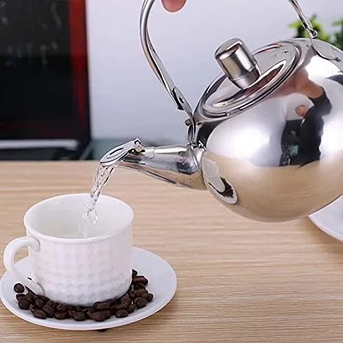 Vista 4 de Tetera de acero inoxidable de 1/1.5./2L con filtro de infusor de hojas de té, cafetera de gran capacidad, juego de té Kung Fu (2L)