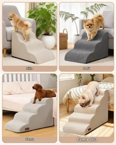 Vista 7 de Aodisman Escaleras para perros pequeños,Rampa para perros de 3 escalones Beige