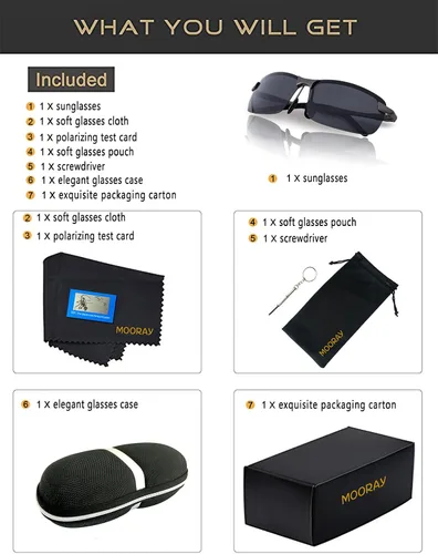 Vista 6 de MOORAY - Lentes de sol polarizados para hombre protección frente a radiación UV lentes de sol de moda para hombre para pesca