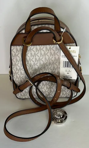 Vista 5 de Michael Kors Jaycee XS - Mochila convertible con bolsillo con cremallera y gancho para monedero SM TZ, Signature Mk Vanilla, Signature Mk Brown