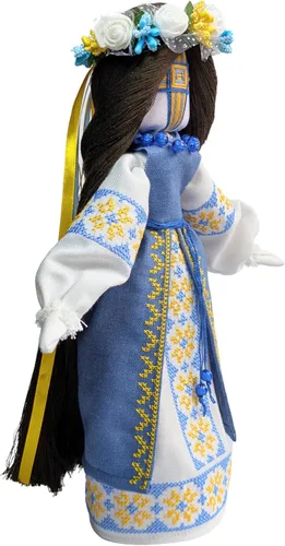 Vista 2 de Muñeca motanka ucraniana coleccionable exclusiva de 12 pulgadas sobre base de madera Muñeca ucraniana tradicional de diseño eslavo Hecho a