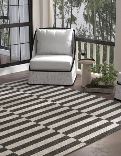 Vista 44 de Unique Loom Outdoor Striped Collection - Alfombra a rayas (4' 1" x 6' 1" Rectángulo, azul/marfil)