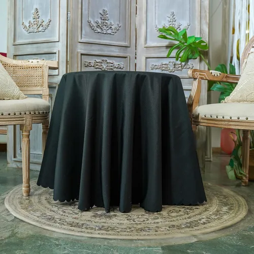 Vista 8 de JYFLZQ Mantel redondo negro de 70 pulgadas para mesas de 4 pies, lavable a máquina, duradero, tela de poliéster gruesa, para fiestas, banquetes