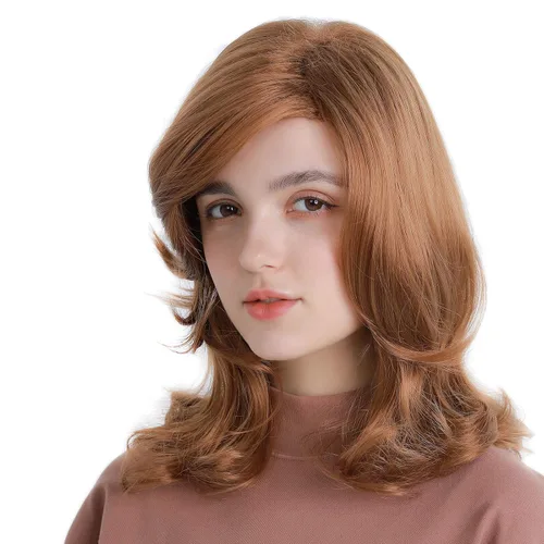 Vista 2 de H & Bwig Rubio largo Pelucas para las mujeres Natural Pelo sintético raíz oscura peluca Auburn 50s 60s 70s Cosplay trabajo diario fiesta