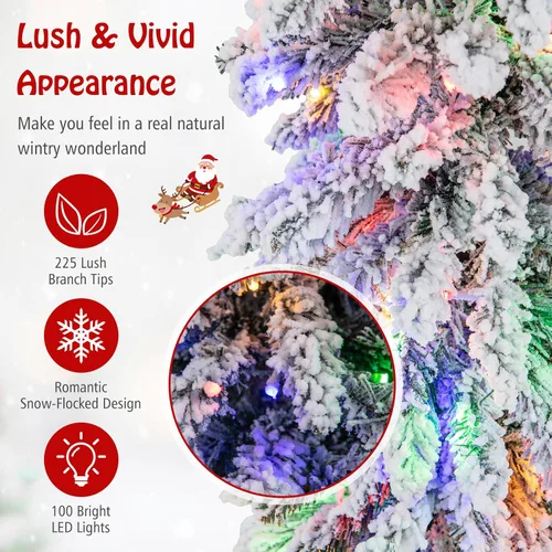 Vista 3 de GOFLAME Árbol de Navidad artificial preiluminado de 4 pies, árbol de Navidad delgado con nieve en forma de lápiz con luces LED multicolor y blanco