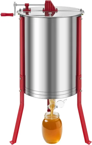 Vista 13 de VEVOR Extractor de miel, extractor manual de miel de 2 marcos con tapa transparente, tambor giratorio de acero inoxidable con soporte ajustable