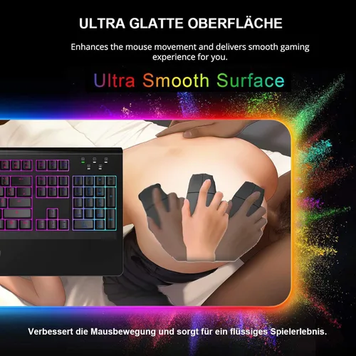 Vista 5 de Anime Girl Sexy Butt XXL Gaming LED Mouse Pad RGB Deskmat Desk Accessories Keyboard Mat Mats Mause Gamer Pc Large Pads 31.49 inch x12 inch -A3