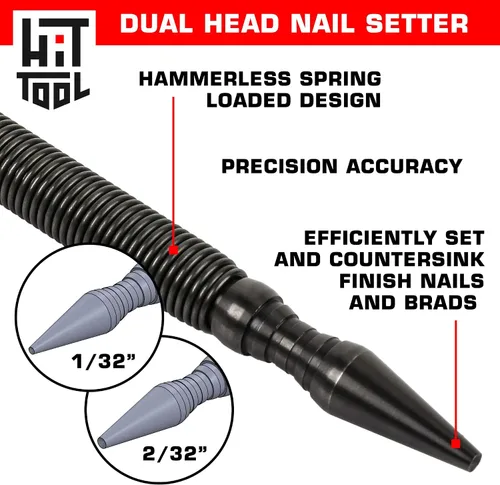 Vista 3 de HIT Tool s Juego de uñas 2 en 1 con resorte – Doble punta de 1/32 pulgadas y 2/32 pulgadas sin martillo – Herramienta de perforación ligera de alto
