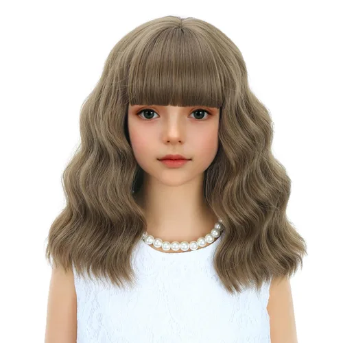 Vista 20 de BERON Peluca negra corta para niños, pelucas onduladas con flequillo para uso diario Negro