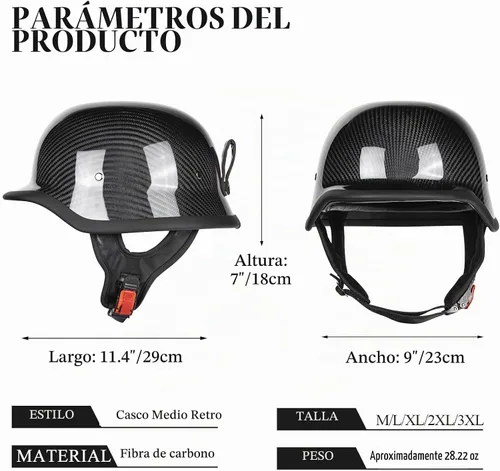 Vista 6 de Kaese Medio casco retro de la motocicleta de la fibra de carbono del estilo alemán certificado DOT