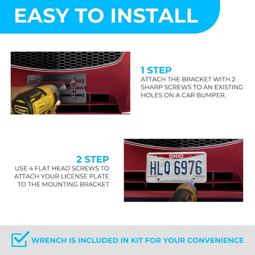 Vista 3 de Soporte de placa frontal compatible con Chevrolet 2000-2025, incluye kit de montaje con 6 tornillos y llave, soporte de placa duradero