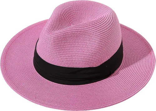 Vista 22 de Lanzom - Sombrero de paja playero para mujer, de ala ancha, plegable, estilo Fedora, UPF50+