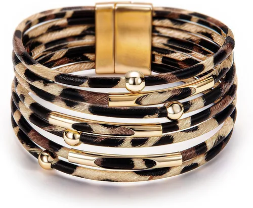 Vista 9 de Fesciory Leather Wrap Bracelet for Women, Boho Western Stacked Cuff Jewelry Beige1