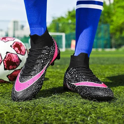 Vista 2 de Botines de fútbol para hombre, botas de fútbol atléticas de caña alta, para exteriores, interiores, entrenamiento profesional, tenis de fútbol