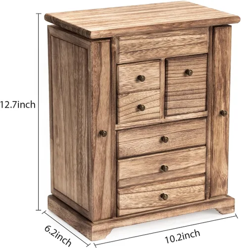 Vista 8 de Yoimori - Joyero para mujer, cajas de joyería y organizadores de madera rústica con espejo y cajones, organizador de joyería de 6 niveles