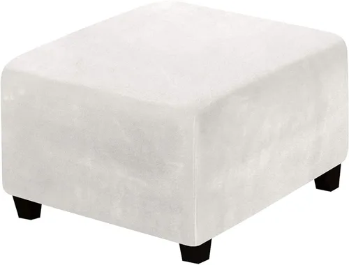 Vista 23 de ADPON Fundas otomanas cuadradas de terciopelo para otomanas, fundas protectoras para reposapiés cuadrados, fundas protectoras para taburetes de Beige