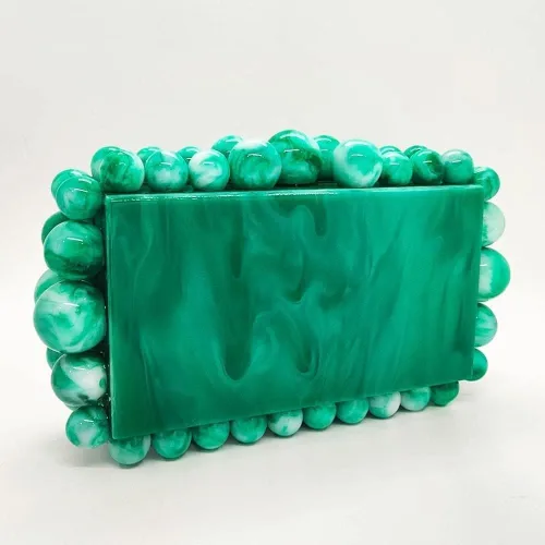 Vista 6 de TAYASH Bolso acrílico de noche para mujer, bolso de mano de mármol con purpurina para boda, cóctel, fiesta, baile de graduación (color verde)