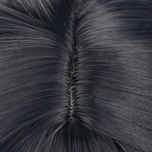 Vista 6 de Pelucas largas de cabello negro y azul mezclado con flequillo para fiesta de Navidad de Halloween para mujeres