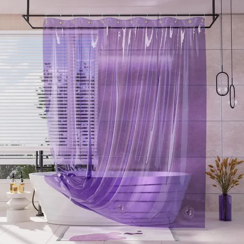 Vista 12 de AmazerBath Forro de cortina de ducha, 100% EVA, suave ámbar transparente, resistente, cortina de ducha y forro 2 en 1, 72 x 72 pulgadas, forro