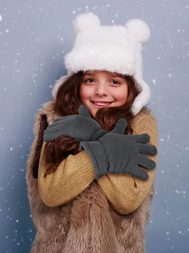 Vista 7 de 3 pares de guantes de invierno de forro polar para niños, guantes cálidos de dedos completos para niños, niñas, niños, suministros de actividades al