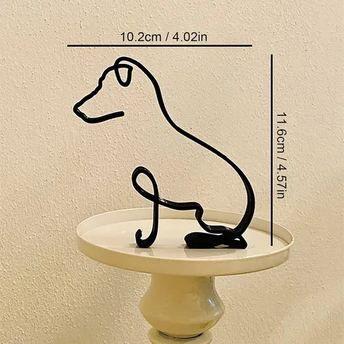 Vista 6 de JOYO Escultura de pared con movimiento gráfico de perro de línea metálica, decoración moderna de marco geométrico abstracto de animal, decoración