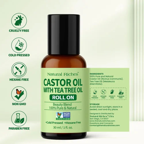 Vista 2 de Natural Riches Rollo de aceite de árbol de té con ricino en 1 fl oz