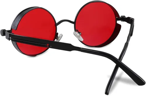 Vista 3 de FEISEDY Gafas de sol steampunk góticas retro con marco de metal redondo estilo punk y círculo para hombre B1857