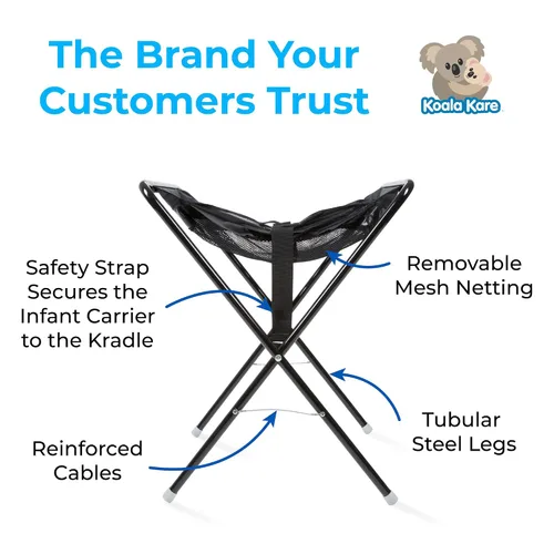 Vista 7 de Koala Kare Asiento infantil Kradle – Portabebés seguro, altura de mesa con patas tubulares de acero, diseño plegable y compacto, malla lavable a