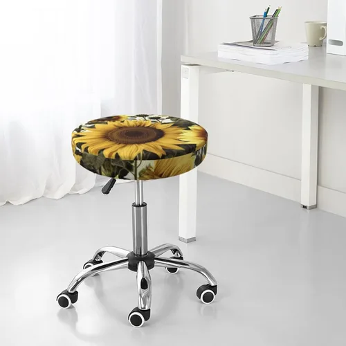 Vista 7 de Fundas de taburete con estampado floral de girasol amarillo, fundas redondas de asiento de taburete de bar, funda de terciopelo suave con funda