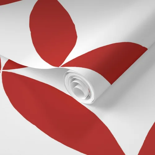 Vista 2 de Muestro de papel tapiz extraíble, círculo geométrico rojo, pétalos blancos, minimalista, floral, a gran escala, medio, cuatro pétalos, Scandi, casa