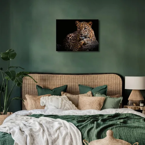 Vista 5 de Impresiones en lienzo de leopardo con fondo negro y vida silvestre dorada, arte de pared de leopardo y guepardo, ilustraciones para baño