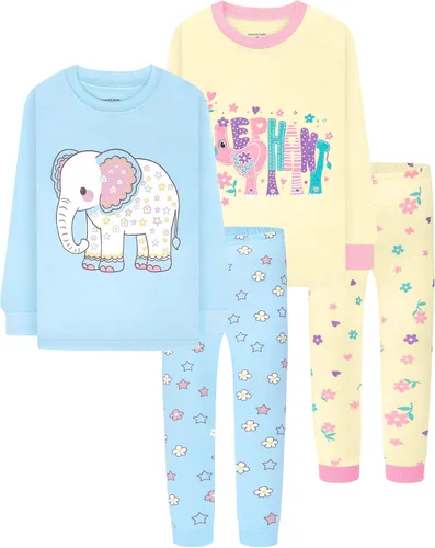 Vista 15 de DAUGHTER QUEEN Pijama de algodón para niñas de 4 piezas, talla 18 meses-12 años