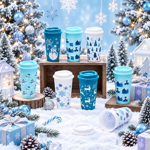 Vista 4 de Jingmore 24 vasos de café de invierno a granel de 16 onzas reutilizables