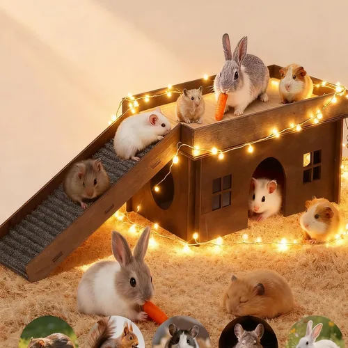 Vista 9 de Casa Grande para Conejos con Escalera, Castillo de Madera para Conejos Escondite de Conejos, Cabaña Escondite para Chinchillas y Conejillos
