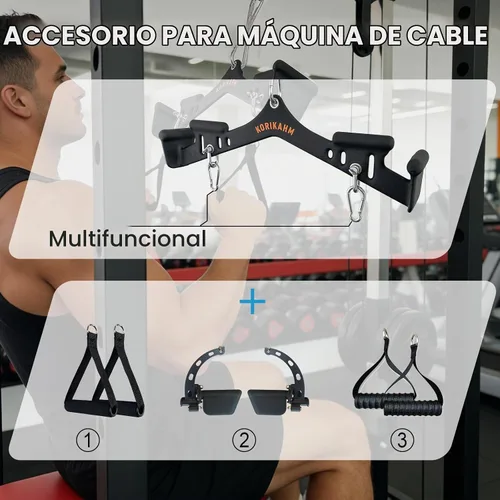 Vista 4 de Accesorios de tracción LAT de agarre múltiple, barra desplegable LAT, accesorio de máquina de cable para entrenamiento de músculos de la espalda