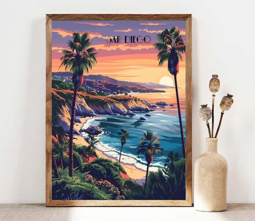 Vista 6 de Turnip Designs 8X10 sin marco San Diego California Retro City paisaje urbano impresión arte cartel ilustración decoración del hogar RC018
